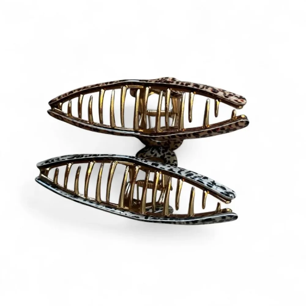 Set of 2 Modern Loop Claw Hair Clips - Leopard & Speckled